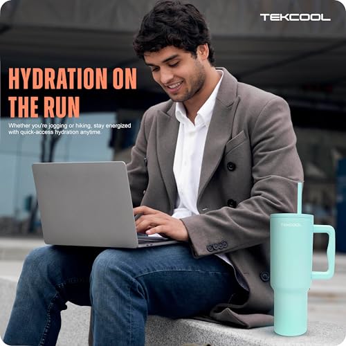 Image of Tumbler with lid and Straw 1200ML Cup Stainless Steel Hot and Cold with Handle and Lid 2 Straw Vacuum Insulated Tumbler for Water, Iced Tea or Coffee Office Gym Travelling