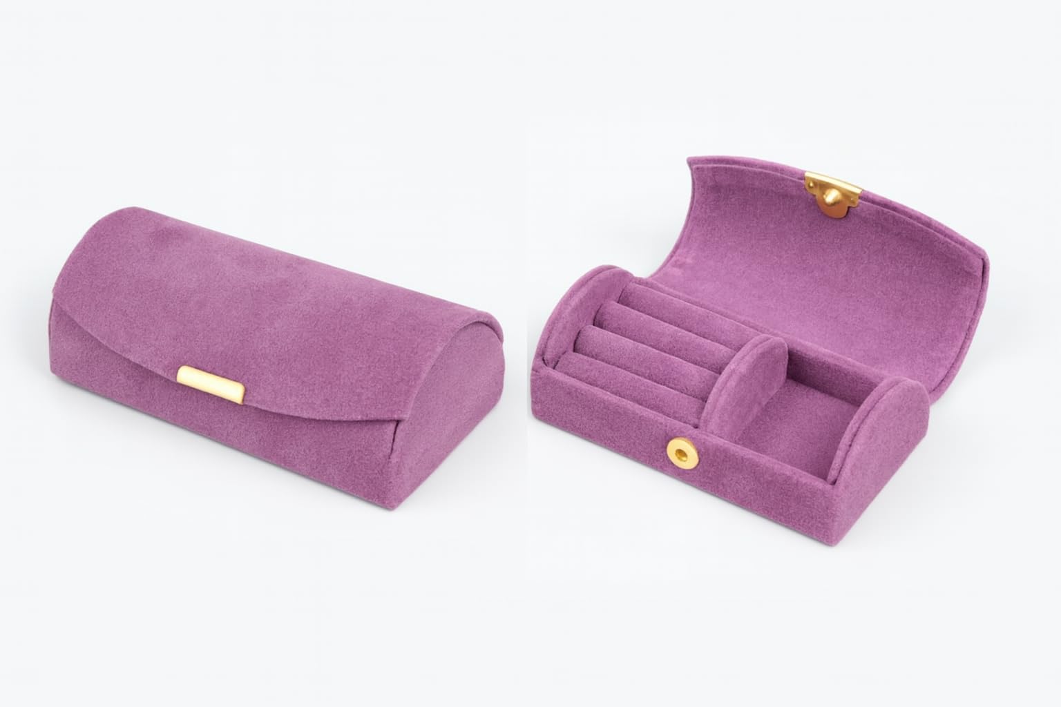 Top Sale Purple Velvet Jewellery Box for Women – Compact Travel Jewellery Organiser with Ring Rolls and Gold Fastener – Mini Storage Case for Rings and Earrings, Gift for Her