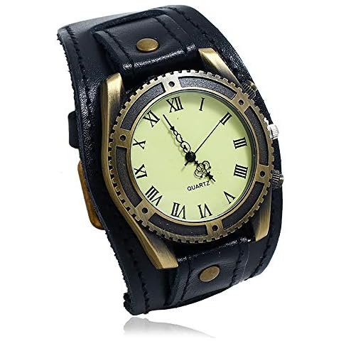 Junmei Men Retro Punk Rock Watch Retro Steampunk Hip-hop Gothic Vintage Cool Watch Big Wide Leather Quartz Steampunk Watches for Youth Cover