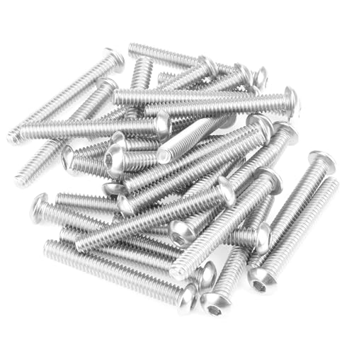 Image of 30 Pieces 1 /4-20 x 1-7 /8 inch Button Head Socket Cap Screws Bolts, HELIFOUNER 304 Stainless Steel (18-8) Screws, Bright Finish, Fully Threaded