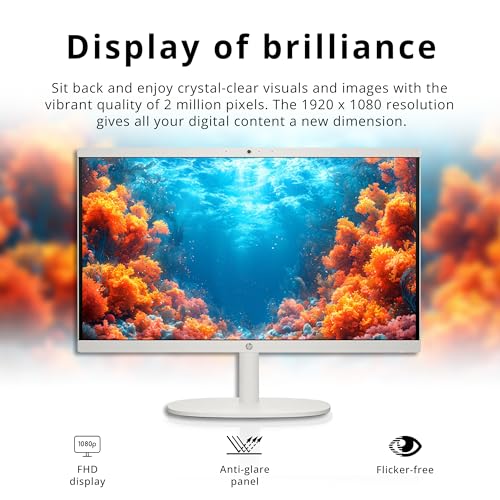 Image of HP 21.5 inch FHD All-in-One Desktop, Intel Processor N100, 16GB DDR5, 1.12TB Storage (128GB UFS+1TB Docking Station), UHD Graphics, 720p Webcam, Wi-Fi 6, Wired Keyboard & Mouse, Win 11, White