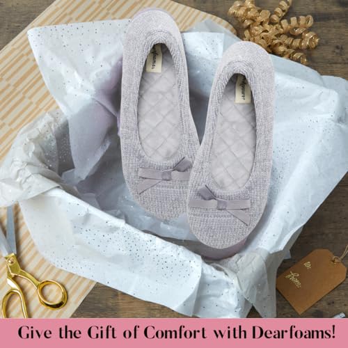 Dearfoams Women's Layla Ballerina Slipper with Memory Foam, Soft Tie Bow and Suede Sole 6