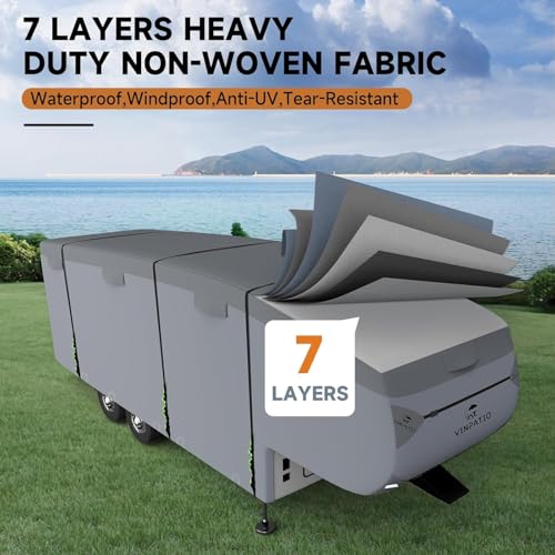 Image of 5th Wheel Cover: Fits 40'-44', Extra-Thick 7 Layers Top, Heavy Duty Anti-UV Waterproof 5th Wheel Cover, with 3 Pcs Windproof Extra Straps
