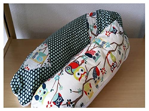 Atelier MiaMia - Cuscino per allattamento o per chi dorme sul fianco, motivo: gufi, 13 - 160 cm, colore: Blu scuro