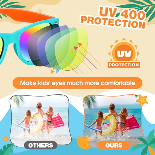 Gifts2U Kids Sunglasses Bulk Party Favors for Kids Ages 3-8, 24 Pack Rainbow Neon Sunglasses for Boys Girls with UV400 Protection, Birthday Pool Gifts Party Supplies.3