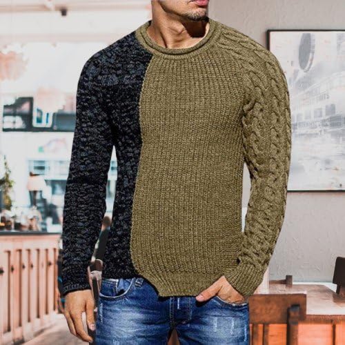 Men's Pullover Winter Knitted Color Matching Fashion Tops Long Sleeve Round Neck Slim fit Warm Bottoming Sweater2