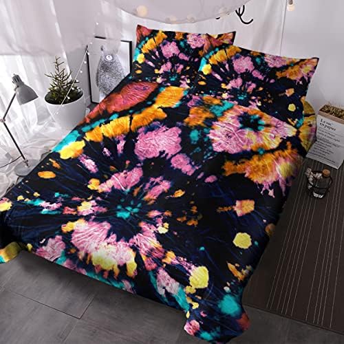 BlessLiving Blueberry Tie Dye Bedding Bohemian Hippie Tie Dyed Bed Spread 3 Pieces Boys Abstract Bed Duvet Covers (Single)