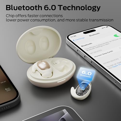 Image of Monster Sleep Ear100 Ear Buds, Sleep Earbuds with Stereo Sound, Design for Side Sleeper, 32H Playtime, Bluetooth 6.0, ENC Noise Cancelling, IPX7 Watee