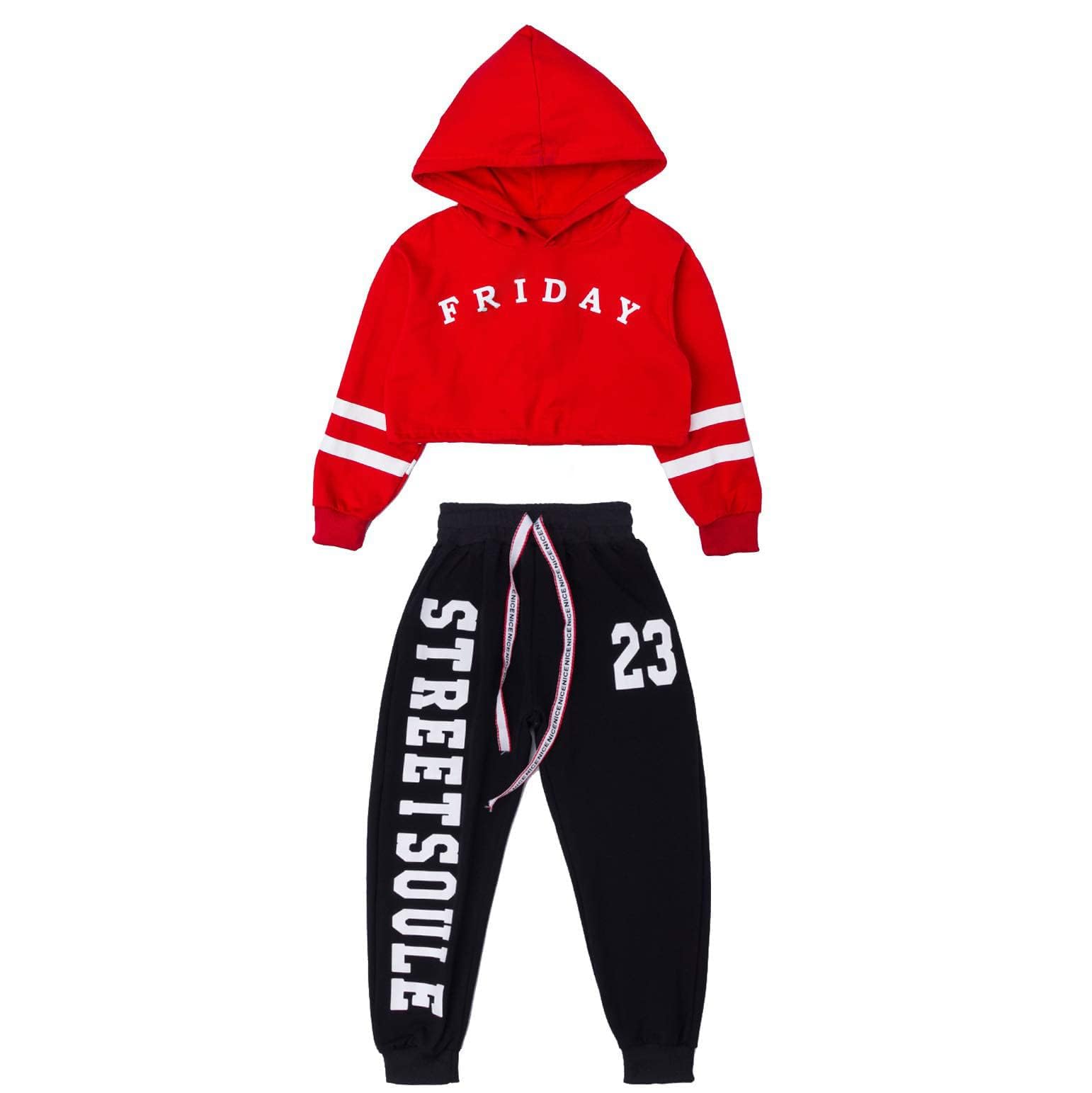Kids 2 Piece Outfits Long Sleeve Cropped Sweatshirt Letter Print Hoodie And Sweatpants Set for Girls