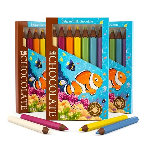 Andy Anand Milk Chocolate Pencil Treats - 3 Boxes of 7 Pencils Each (21 Pencils 15.8 oz) European Milk Chocolate Party Favors Birthday & Back-to-School Kids Gift