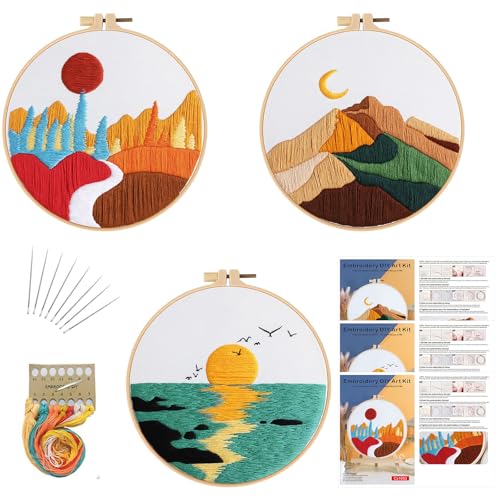 Image of GLTAYLMY Embroidery Kits for Beginners Adults, Stamped Cross Stitch Kits for Adult Beginners Embroidery Starter Kit with Pattern, 3 Embroidery Hoop and Fabric, Needles Threads