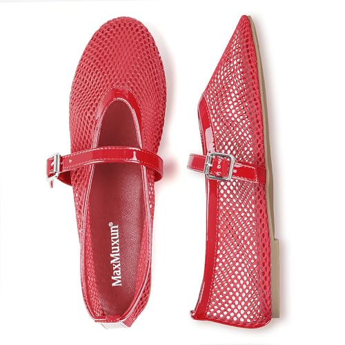 MaxMuxun Women's Flats Mesh Ballet Flats Round Toe Buckle Strap Comfortable Causal Dress Flats Shoes3