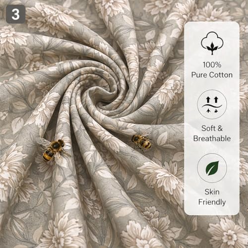Image of Bedsheet for King Bed Include Pillow Covers | Ivory Bloom Elegance Premium Bedding | Pure Cotton 144 Thread Count|108x108 inch - Ivory Bloom Elegance