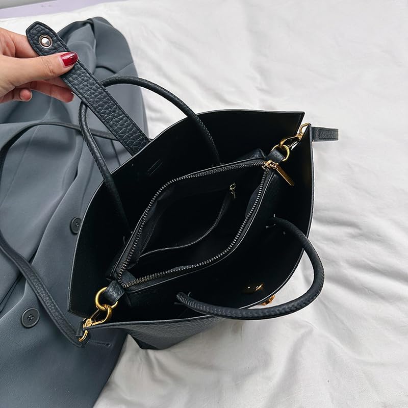 Bucket Bags for Women - Leather Crossbody Bucket Purse Small Handbag Trendy Vintage Shoulder Bag with Small Purse - Image 5