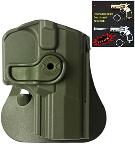 IMI-Z1420 Polymer Retention Roto Holster for Walther M1 (PPQ Classic), M2, Navy SD Pistols + Laser & Flashlight Gun Shaped Key Chain. (Green)