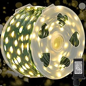 WATERGLIDE Extra Long 328 FT Fairy String Lights, 1000 LED Outdoor Green Wire Christmas Lights, Plug in Mini Light 8 Modes & Waterproof for Outside Xmas Tree Holiday Wedding Party Decor, Warm White