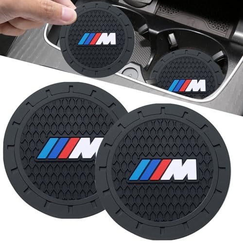 Image of YUIQIEUY Car Cup Holder Coaster for BMW M, Black, 2.75in, 2Pack