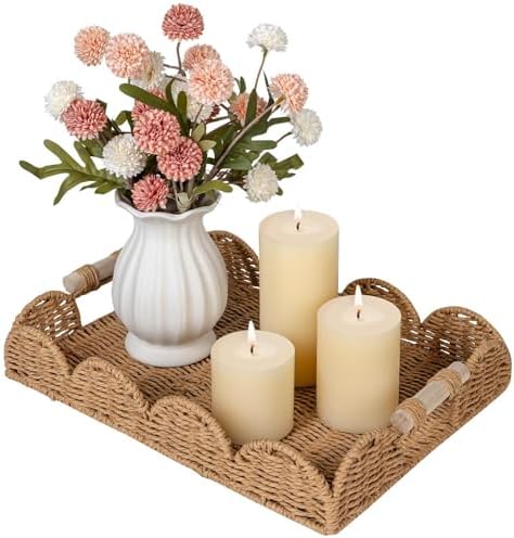 CubesLand Rectangle Scalloped Decorative Centerpiece Tray for Cof...