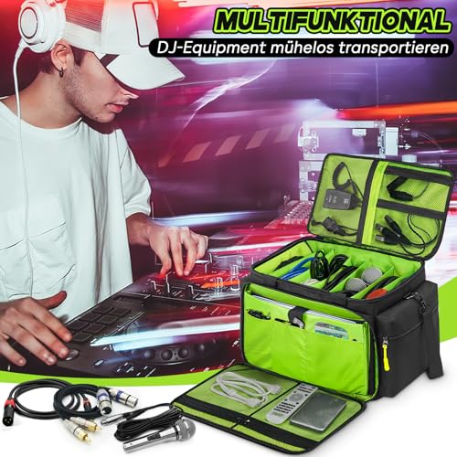 SUNDOY Torba na kable DJ – torba na kabel ze zdejmowanym, wyściełanym dnem i ściankami działowymi, torba na sprzęt DJ, kabel audio i akcesoria muzyczne, czarny, 45.7 x 31 x 35.6-cm, Wodoszczelna