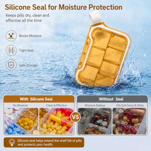 Small Pill Case, Travel Pill Organizer, Pocket Size Medicine Box, 7 Compartments Compact Pill Box for Fish Oil Vitamins Supplements Daily Medications, Purse Backpack Office — view 3