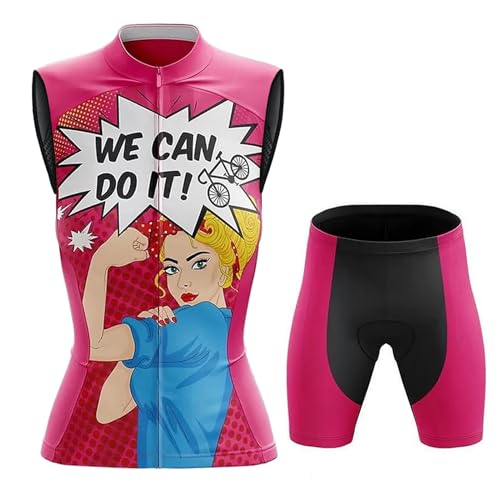 Conjunto Ciclismo Mujer Verano Maillot Bici MTB Sin Mangas Ropa Ciclista,Traje Bicicleta Chaleco Ciclo y Culotte Shorts con 19D Gel Acolchado,Completa de Jerseys Transpirable Secado Rápido(5,S)