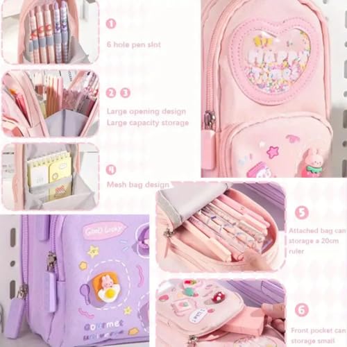 Image of Storio Plastic Premium Pencil Case 6 Layer with 3 Compartment Cute Aesthetic Pencil Case for Girls Large Capacity Pencil Pouch Multifunctional Pouch for School Kids Cute Stationary Gift - Pink