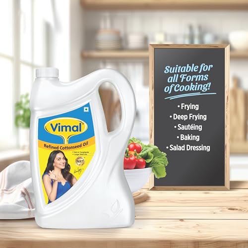 Image of Vimal Cottonseed Oil: Healthy Kapasiya Tel, Refined Cooking Oil for Balanced Diet | Pure Cottonseed Oil, High Smoke Point (5L)