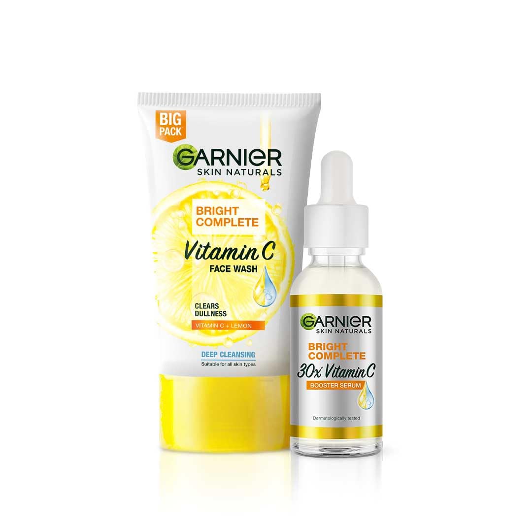 Garnier Bright Complete Facewash 150g & Bright Complete Vitamin C Serum 30ml | Combo