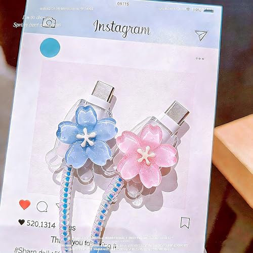 Protector de cargador de flores para iPhone y funda floral 3D de cable USB 4