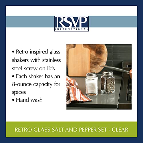RSVP International Jumbo Retro Glass Salt & Pepper Shaker, Screw On Stainless Steel Lid, Each Shaker Holds 8 Ounces, Clear, 2.25x2.25x4.3, 2 Piece - Thumbnail 6
