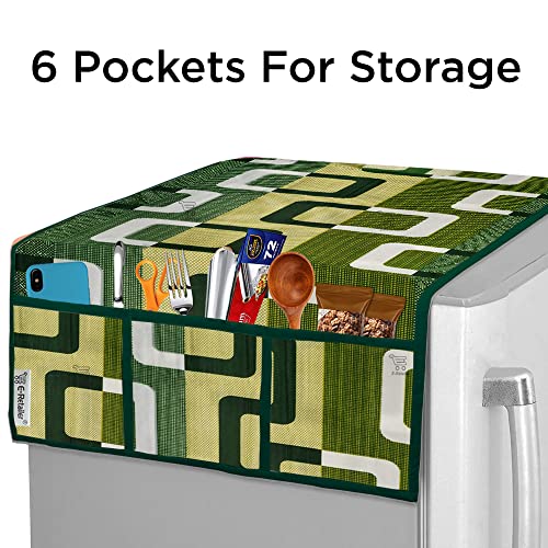 Image of Polyester 3-Layered Fridge Top Cover /Refrigerator Cover With Utility Pockets and Set of 4 Pc Fridge Mats (Color-Green, Size-39x21 Inches)