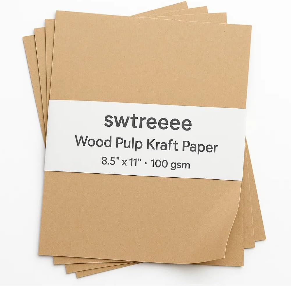 8.5 x 11 Plain Wood Pulp Kraft Paper Sheets, Minimalist Brown Craft Paper (50)