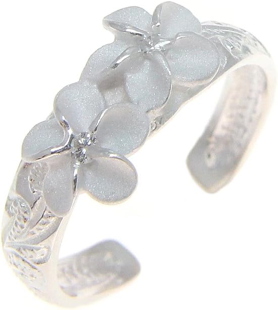 Arthur's Jewelry 925 sterling silver Hawaiian 2 plumeria flower scroll white cz toe ring
