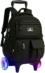 Mochila Escolar com Rodinhas LED, 3 Compartimentos, 4 Bolsos, Alça Dupla, resistente e regulagem de altura, Unisex