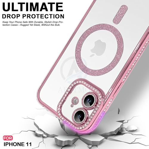 Image of AESTMO Back Cover for iPhone 11 Compatible with MagSafe | Diamond Glitter Case | Luxury Bling Rhinestone Soft Clear TPU Bumper | Camera Lens Protection Cover for iPhone 11 (Pink)