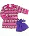 18 Inch Doll Clothes Outfit, 3 Pc. Pink Fair Isle Doll Dress, Purple Hat and Pink Boots Perfect for 18 Inch American Girl Dolls & More! Pink Fair Isle Dress w/Purple Hat and Boots