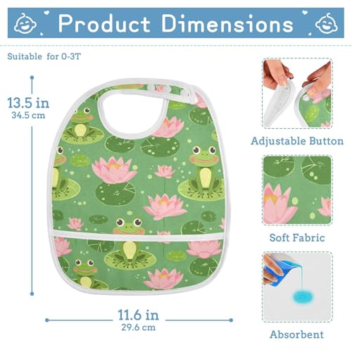MCHIVER Frogs Lotus Baby Bibs for tag1 Waterproof Feeding Bib Apron with Food Cather Adjustable Cotton Food Eating Bib 2 Pack2
