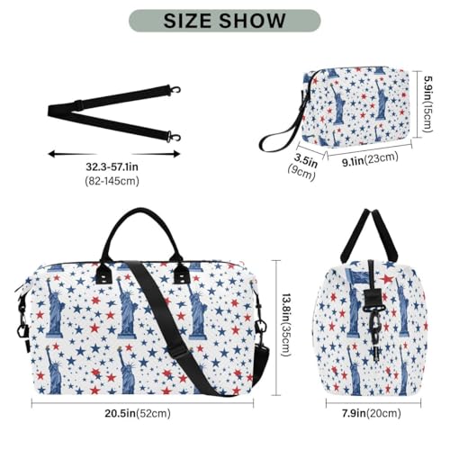 Statue Of Liberty Star Travel Duffle Bag Gym Bag Weekender Bags with Toiletry Bag Travel Trip Tote Bag3