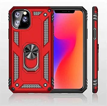 Aksesuarcim Apple iPhone 11 Pro ile Uyumlu Kılıf Silikon Yüzük Standlı Araç Tutucu için Mıknatıslı Darbe Karşı Dayanıklı Koruma Tank İnce Kap Vega Kırmızı