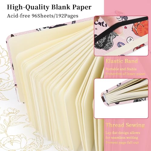 Image of 4.8 inch Pocket Sketch Book,80gsm Hardcover Art Sketchbook for Drawing Journal | Cloth Cover,80gsm Blank Paper,96Sheets,Lay-Flat,Portable Travel Creation Paint Diary Memo Planner,Dry MediaPink Cat