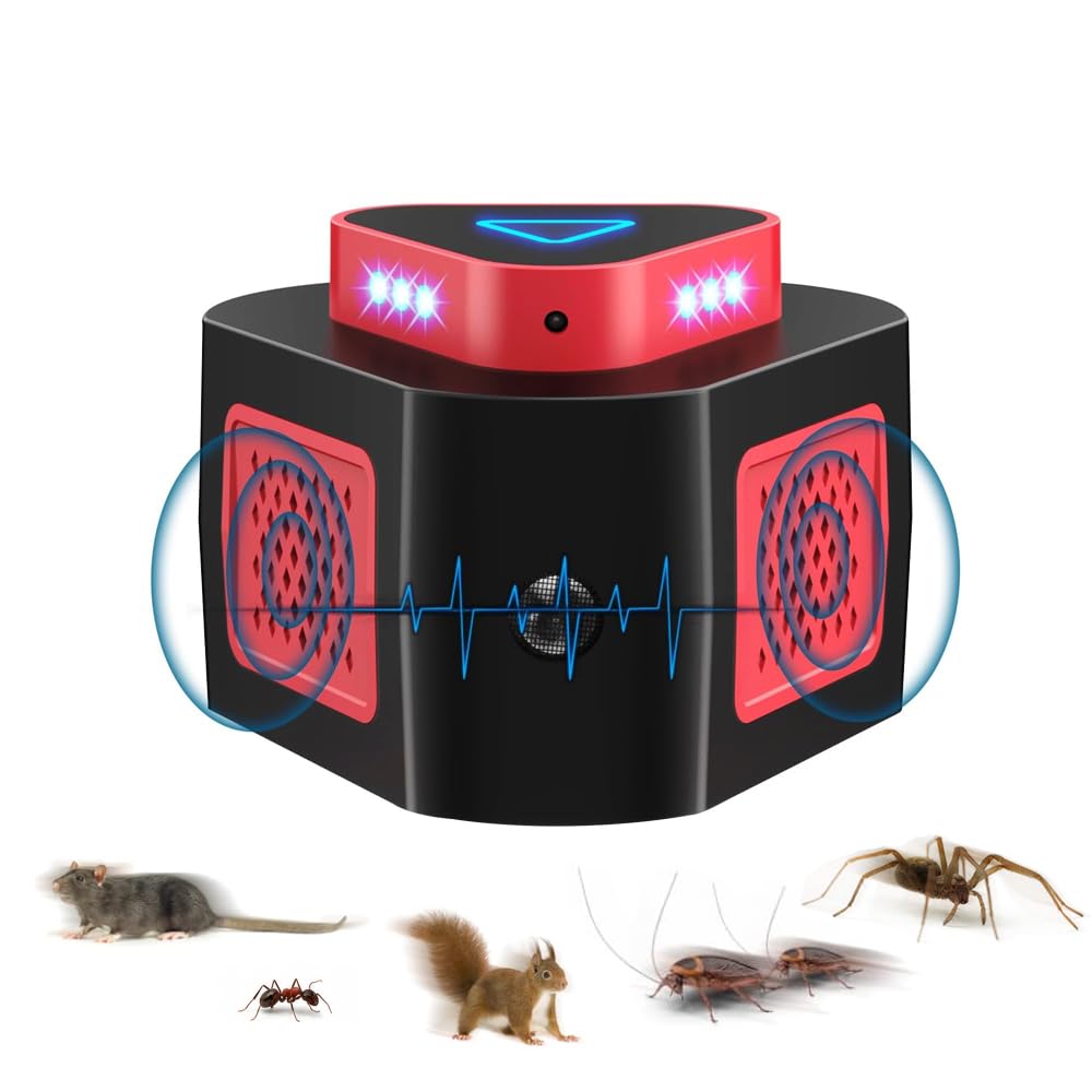 Tirgo Repellente per topi ad ultrasuoni plugin, repellente per parassiti ad ultrasuoni per interni con 4 modalità e luce lampeggiante, blocco del mouse ad ultrasuoni a 360° per sbarazzarsi dei topi