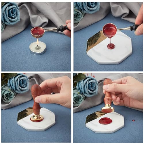 CRASPIRE Key Wax Stamp Oval Wax Seal Stamp Mirror Removable Brass Head with Wooden Handle Vintage Sealing Wax Stamp for Christmas Day Party Envelopes Invitations Packing DIY Scrapbooking - Image 3