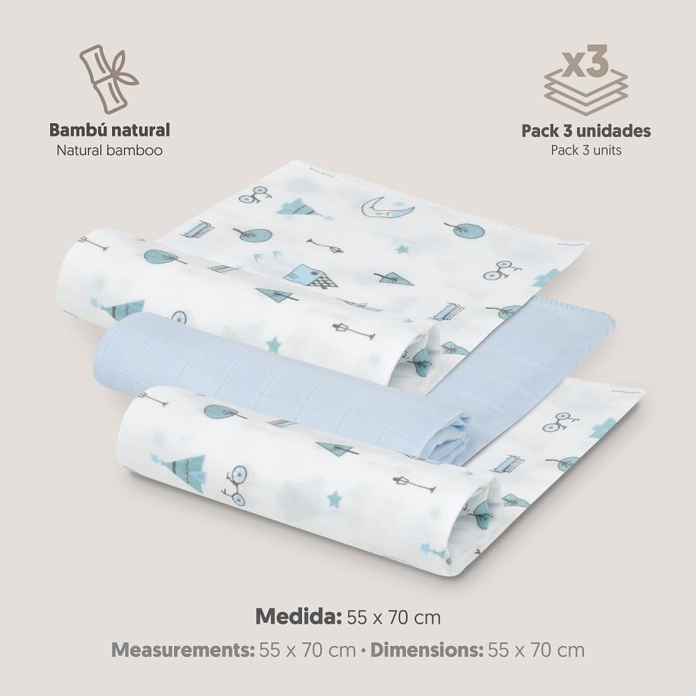 Interbaby Muselina Bambu Bebe 55x75cm | Gasas para Bebes Recien Nacidos, Lactancia, Toalla, Manta | Muselinas Bebe Cómoda, Suave, Transpirable