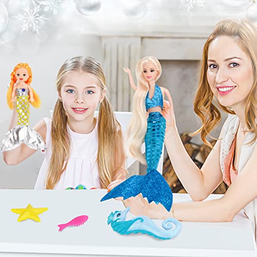 Muñeca Princesa Sirena con Juego de Sirena Pequeña y Caballito de Mar miniatura 6
