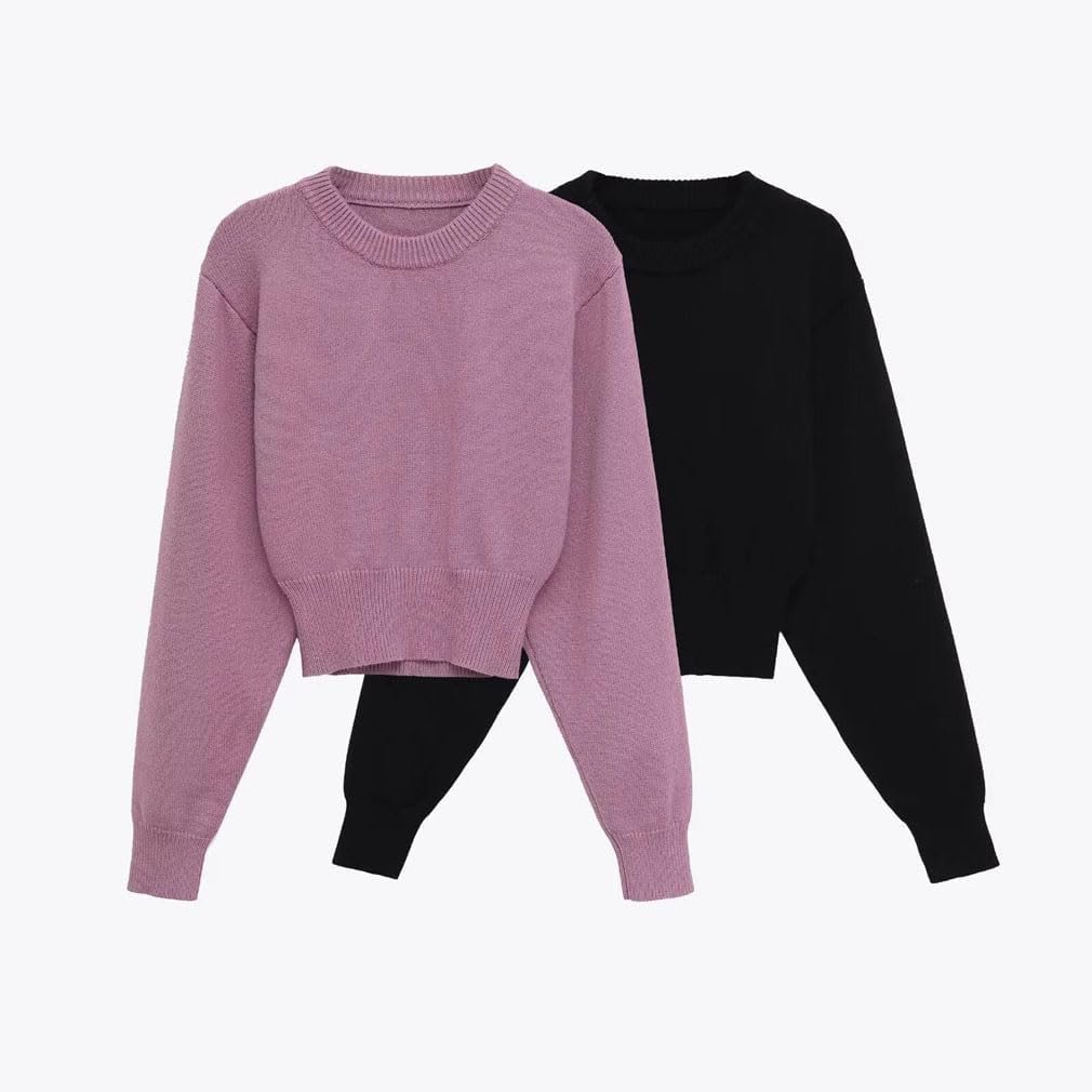 Women's Casual Fashion Short Round Neck Long Sleeve Knitted Sweater