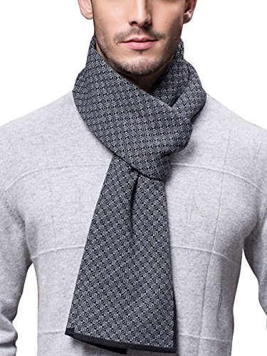 WANYING Hommes Echarpe 6% Laine Automne Hiver Easy Chic Gentleman Echarpe Tricotée - 180 * 30 cm Petit À Carreaux Gris & Noir