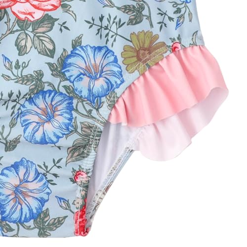Image of Baby Toddler Girl Long Sleeve Ruffle Swimsuit One Piece Zipper Rash Guard Bathing Suit with UPF 50+ Sun Protection