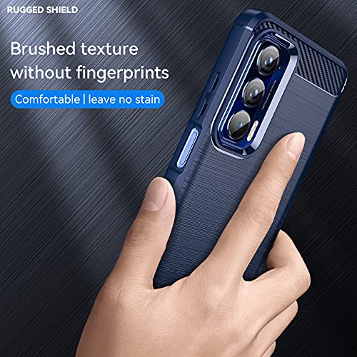 Funda para Motorola Edge 2021 con absorción de golpes y textura de fibra de carbono azul 7