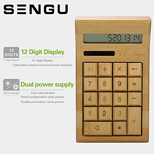 Sengu Bamboo Wooden Solar Calculators Standard Function Desktop Calculator With 12-Digit Large Display #TOP4