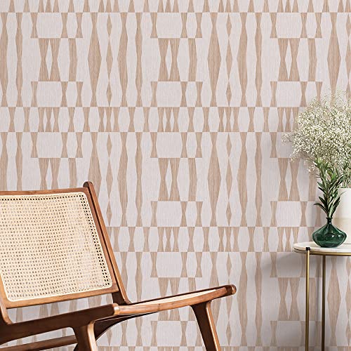 Tempaper Beige Textured Faux Grasscloth Geo Removable Peel and Stick Wallpaper, 20.5 in X 16.5 ft, Made in The USA, Jute by Tempaper - Image 3